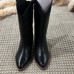 Frye Black Leather Heeled Boots